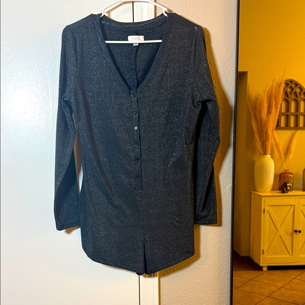 Colsie Black Sparkle Button Down Shirt